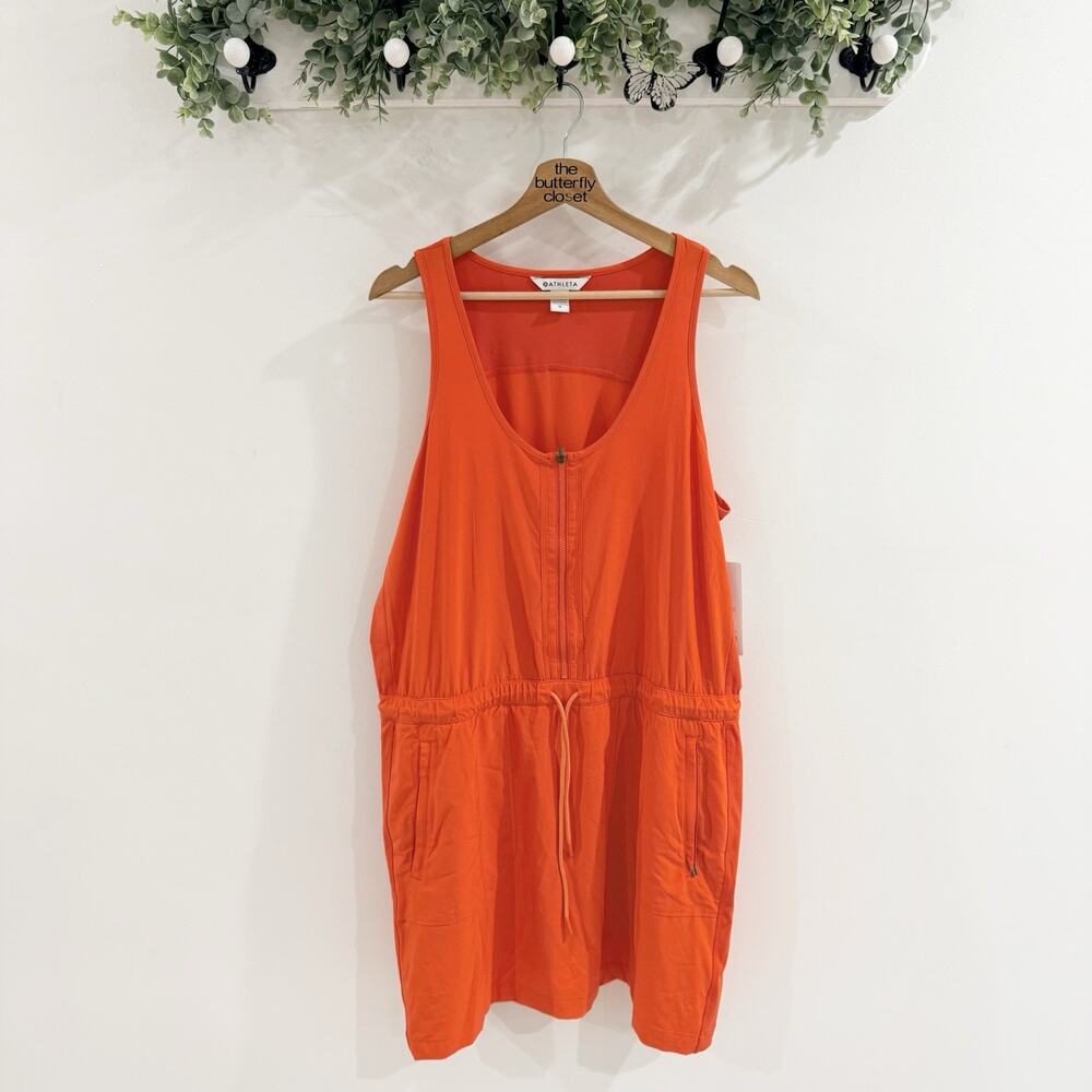 Athleta Expedition Dress Orange Zipper Drawstring Built in Shorts Size 16 PP5300